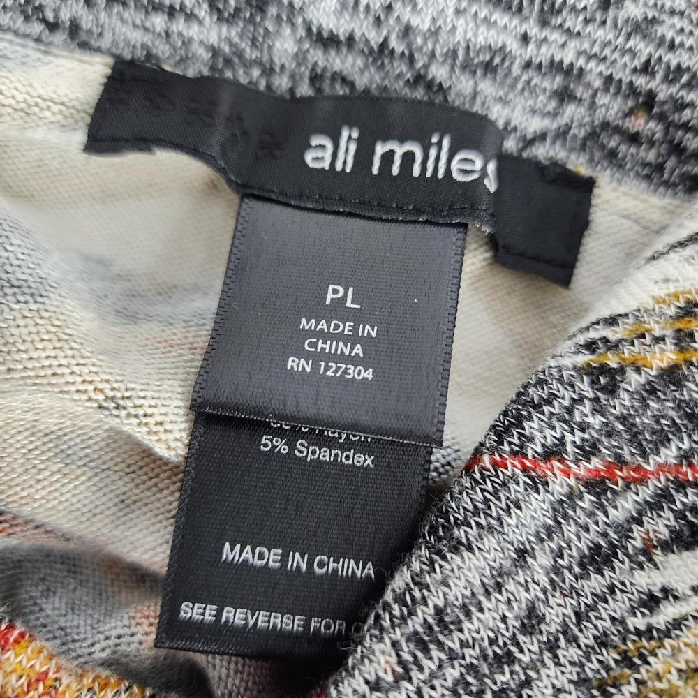 Ali Miles Tunic Top Womens PL Gray Red Yellow Swirl Cowl Neck 3/4 Sleeve - Picture 3 of 5